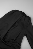 Zwarte sexy effen uitgeholde backless skinny jumpsuits met schuine kraag