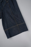 Blaue, sexy, lässige, solide Patchwork-Umlegekragen-Jeansjacke mit halben Ärmeln und normaler Passform