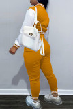 Orange Casual Solid Patchwork Buckle Long Sleeve Two Pieces