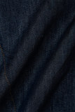 Blå Sexig Casual Solid Patchwork Turndown-krage Halvärm Vanlig jeansjacka