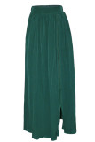 Green Casual Solid Patchwork Slit Zipper Plus Size High Waist Skirt