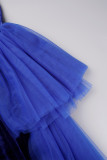 ネイビーブルーのセクシーなソリッドパッチワークバックレスストラップレスワンステップスカートドレス