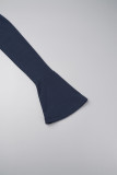 Blaue, lässige, einfarbige, langärmlige Basic-Kleider mit halbem Rollkragen