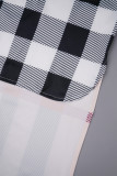 Bruine straatprint patchwork zak vest kraag bovenkleding