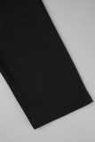 Vestidos pretos elegantes em patchwork sólido com bolso e decote em U