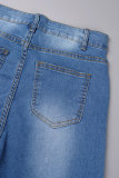Mörkblå Mode Casual Solid Ripped High Waist Regular Denim Jeans