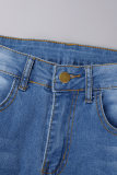 Jeans in denim regolare a vita alta strappati casual alla moda blu scuro