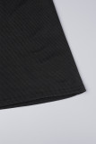 Черное сексуальное повседневное однотонное длинное платье с открытой спиной на тонких бретелях