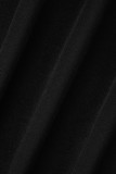 Zwarte elegante effen patchwork zak U-hals A-lijn jurken