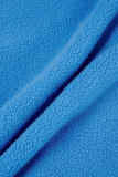 Tops azuis casuais sólidos patchwork com gola com zíper
