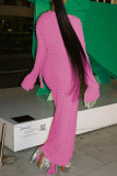 Розовая повседневная однотонная базовая водолазка с длинным рукавом из двух предметов с длинным рукавом