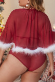 Красный сексуальный живой пэчворк уздечка с круглым вырезом плюс размер пижамы комплект из трех предметов