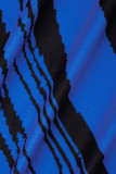 Blaue sexy gestreifte Patchwork-O-Ausschnitt-bedruckte Kleider