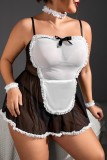 Black Sexy Living Patchwork Frenulum See-through Backless Spaghetti Strap Plus Size Sleepwear Two-piece Set