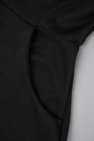 Negro Elegante Sólido Patchwork Bolsillo Cuello U Una Línea Vestidos