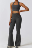 Grey Sportswear Solid Patchwork Halter Boot Cut Jumpsuits