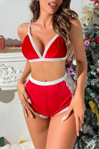 Red Sexy Living Solid Patchwork Backless Lingerie