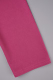 Rose Red Elegant Solid Patchwork Pocket U Neck A Line Klänningar