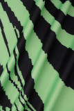 Green Sexy Striped Patchwork O Neck Printed Dress Dresses