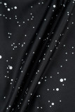Zwarte casual effen patchwork doorzichtige halve coljurk met lange mouwen