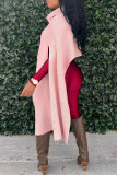 Pink Casual Solid Slit Asymmetrical Turtleneck Tops
