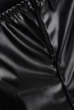 Zwarte sexy effen patchwork hoge opening strapless lange jurkjurken