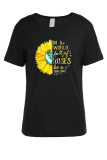 Schwarze T-Shirts mit lässigem Alltagsdruck, Blumen-Patchwork und O-Ausschnitt