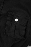 Schwarze Street Solid Patchwork-Overalls mit Taschenschnalle und Umlegekragen