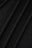 ブラック セクシー ソリッド カラー ブロック 包帯 パッチワーク バックレス コントラスト 非対称襟 レギュラー ロンパース