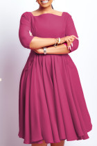 Rozerode elegante effen patchwork zak U-hals A-lijn jurken