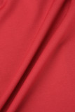 Robe crayon rouge décontractée à col rond et couleur unie, grande taille