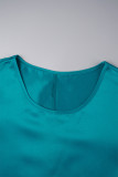 Malachitgrüne, lässige, solide Patchwork-Kleider mit O-Ausschnitt und A-Linie