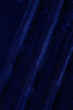 Azul Royal Casual Sólido Básico Gola Zíper Manga Longa Duas Peças