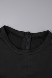 Zwarte streetprint patchwork skinny jumpsuits met ronde hals