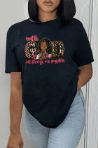 T-shirts à col rond en patchwork imprimés décontractés noirs