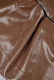Marrom casual sólido patchwork reto cintura alta reta cor sólida