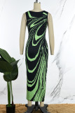 Gröna sexiga randiga lapptäcken O-halstryckta klänningar