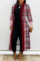 Cárdigan estampado casual rojo gris abrigo de talla grande
