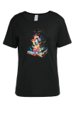 T-shirt con collo a O patchwork con stampa farfalla vintage nera