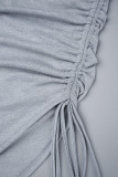 Robes grises décontractées à manches longues et à cordon de serrage uni Frenulum à épaules dénudées