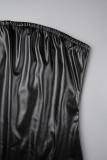 Robe longue sans bretelles noire sexy en patchwork solide à ouverture haute
