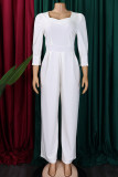 White Elegant Solid Patchwork Asymmetrical Collar Loose Jumpsuits