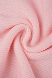 Tops de gola alta assimétrica casual rosa com fenda sólida