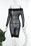 Barboteuse skinny noire sexy en patchwork uni transparente à épaules dénudées
