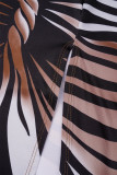 Bruine straatprint patchwork hoge opening strapless jurk met print