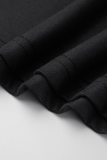 Camisetas pretas casuais com estampa vintage patchwork letra O no pescoço
