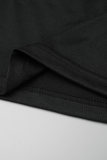ブラック カジュアル ビンテージ プリント パッチワーク レター O ネック Tシャツ