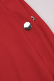 Красный повседневный буквенный горячий буровой лоскутный узор с пряжкой косой воротник плюс размер из двух предметов