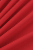 Rojo Casual Carta Perforación Caliente Patchwork Hebilla Cuello oblicuo Tallas grandes Dos piezas