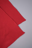 Rojo Casual Sólido Abertura Asimétrica Cuello Alto Tops